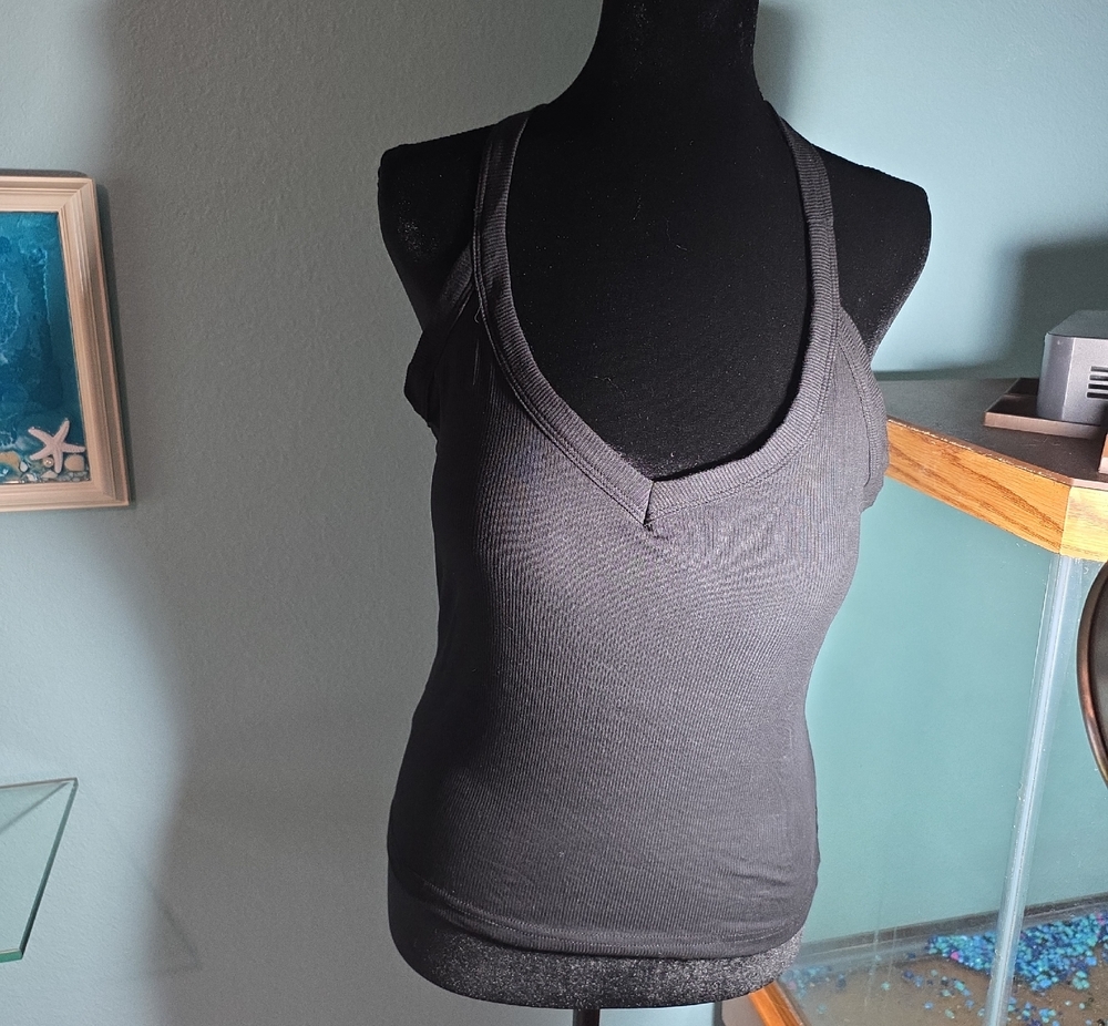 Black Ribbed V-Neck Tank Top